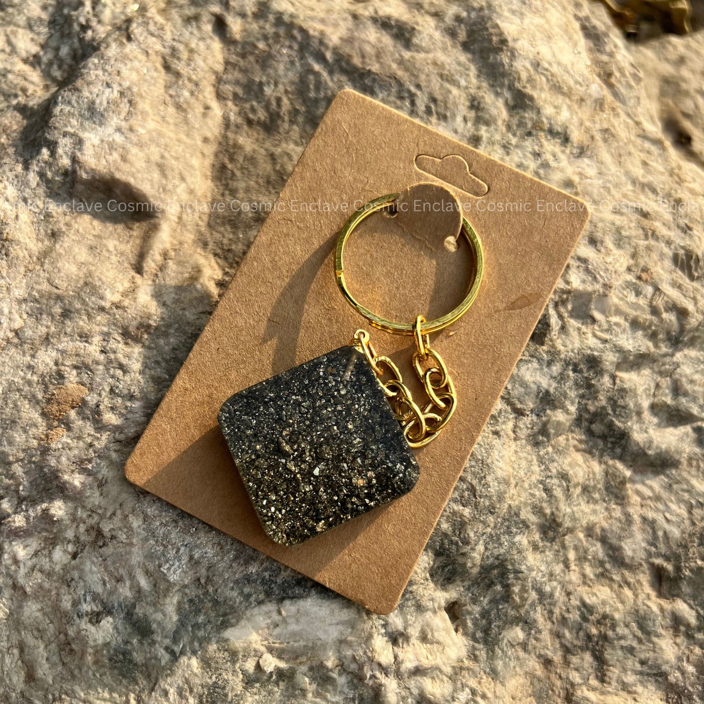 Money Magnet Pyrite Keyring (Square)