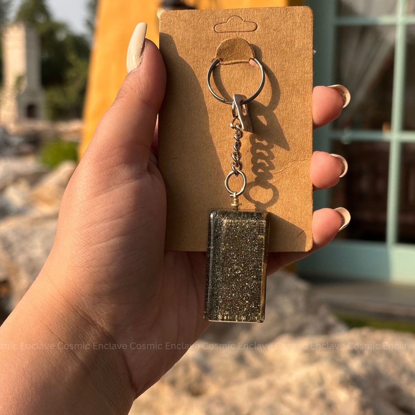 Money Magnet Pyrite Keyring (Rectangle)