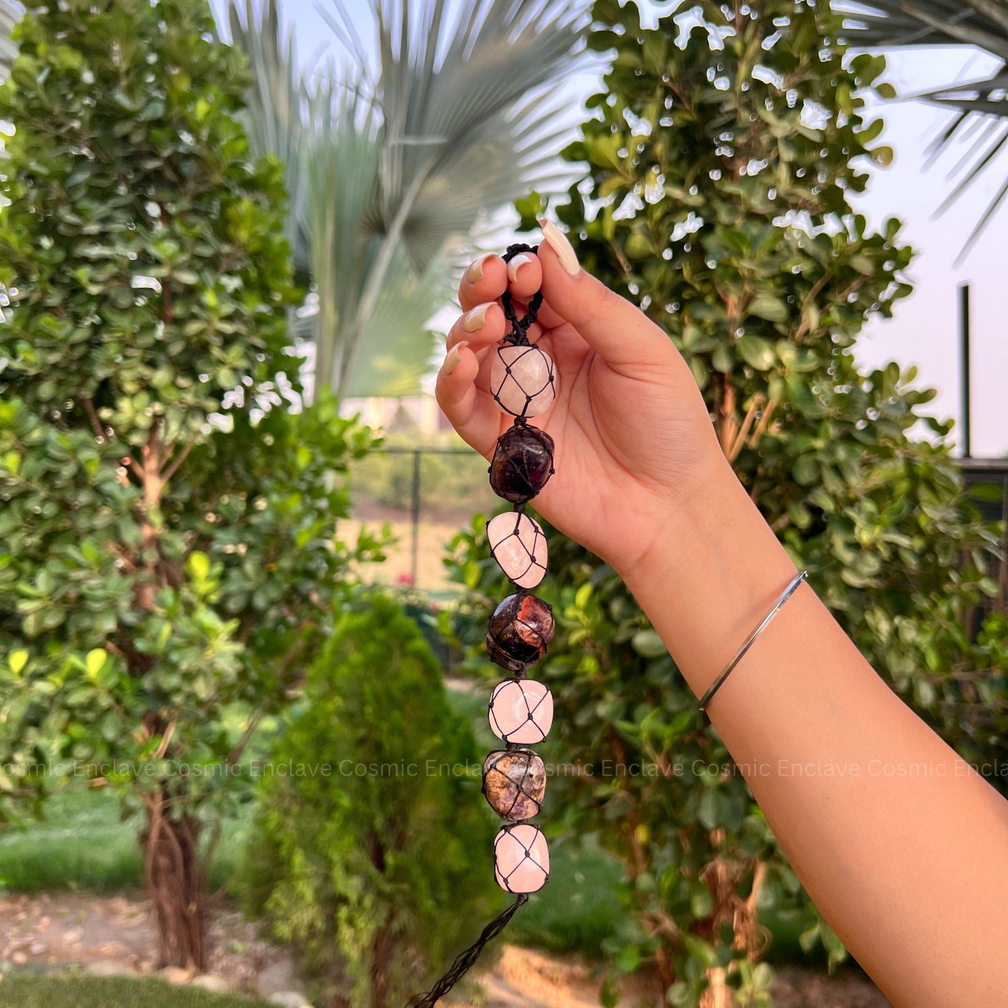 Rose Quartz and Amethyst Hanging Tumbles