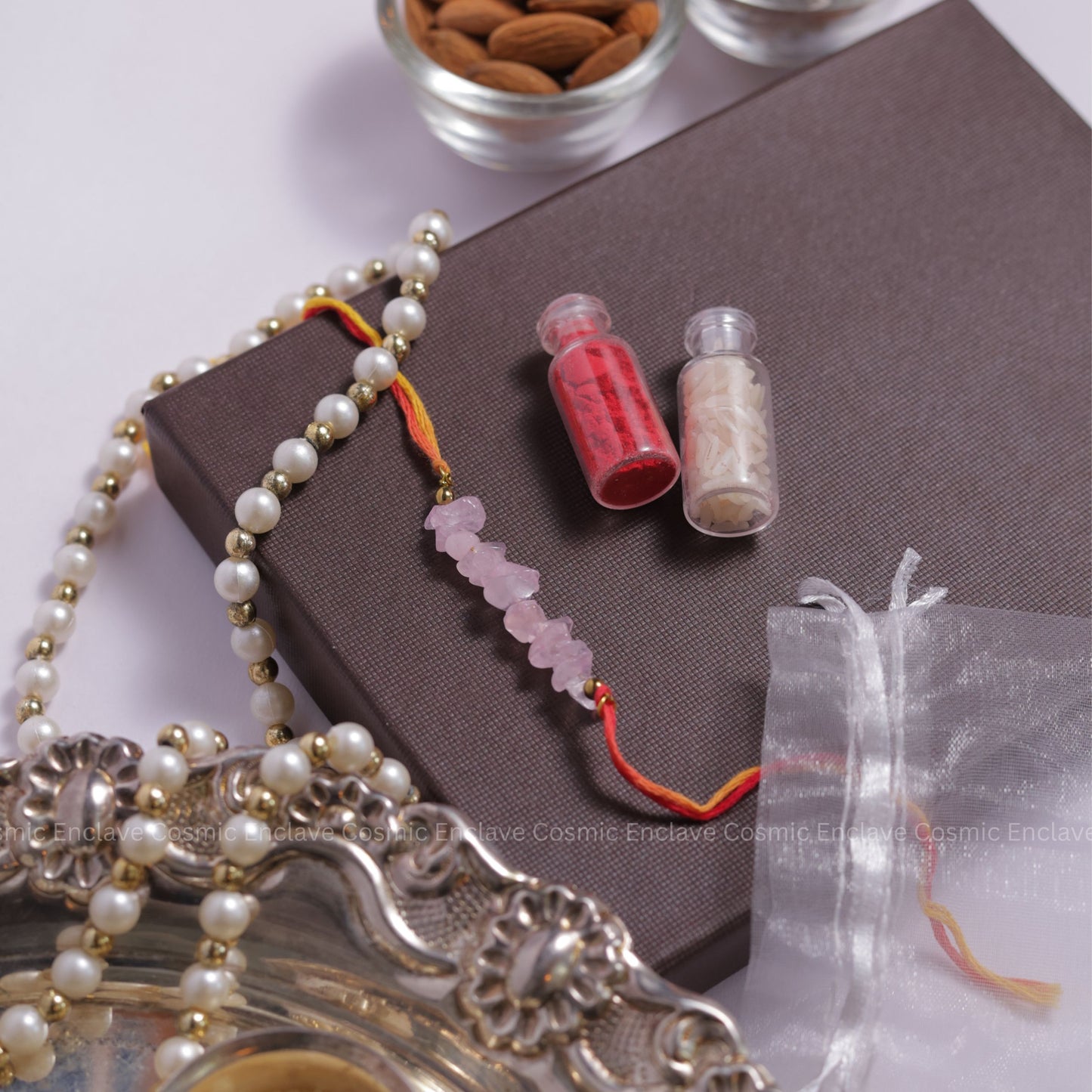 Rose Quartz Chips Bhai Rakhi(For Selflove and Brother-Sister Bonding)