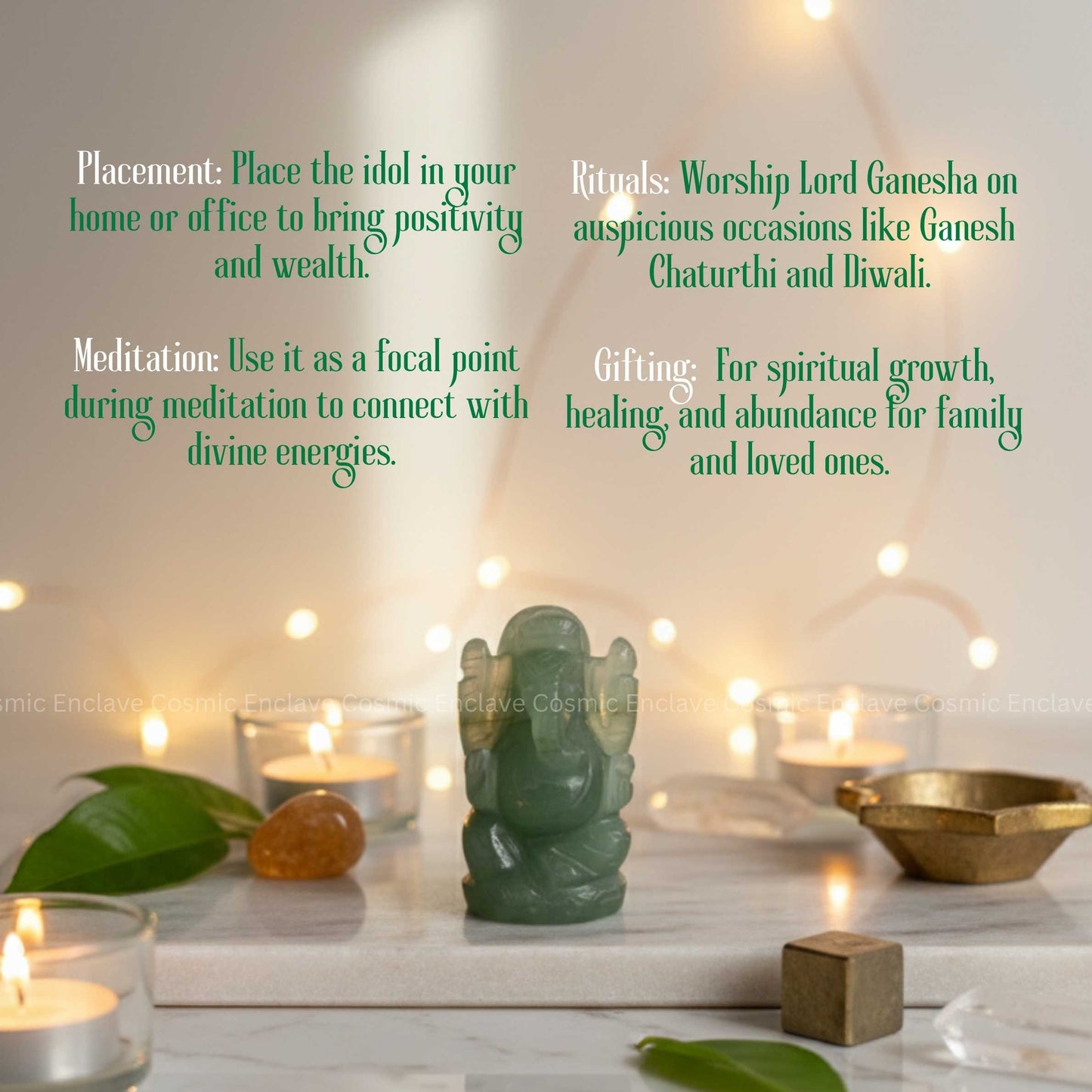 Green Aventurine Ganesha (For Luck, Prosperity and Emotional Balance)