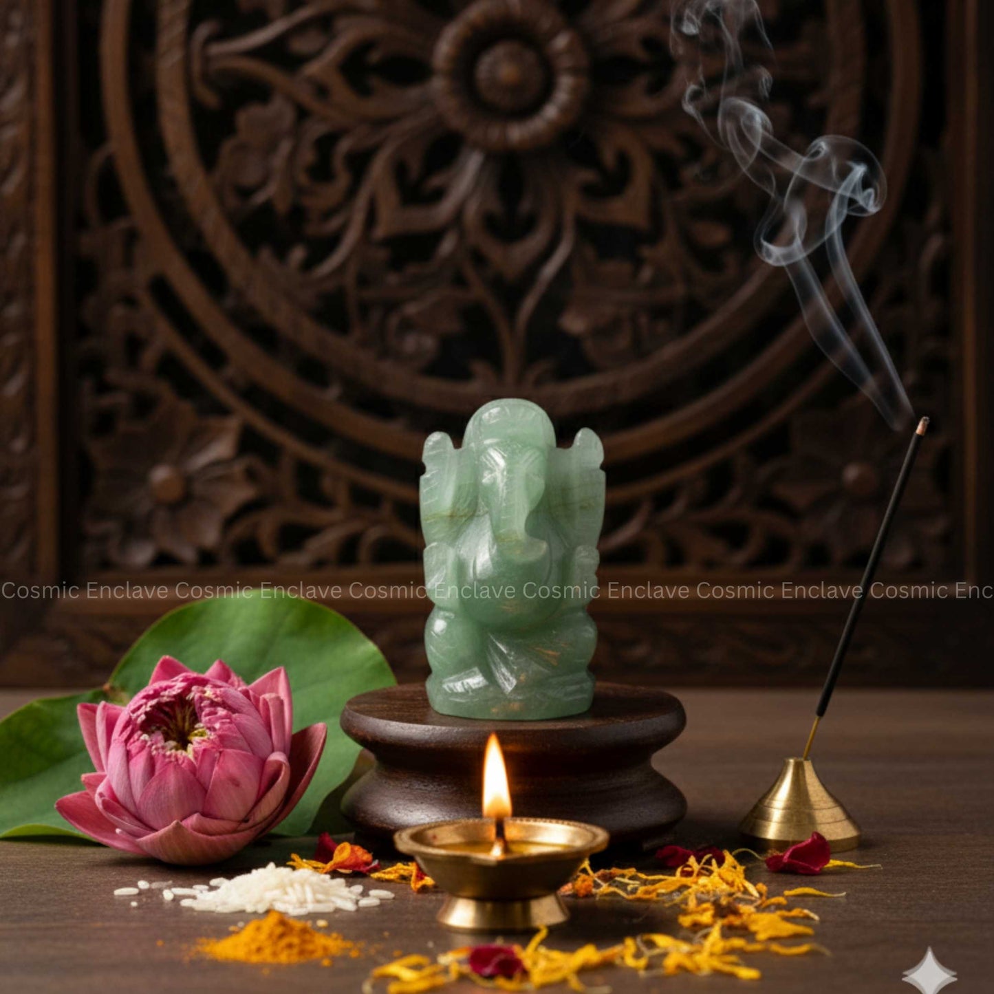Green Aventurine Ganesha (For Luck, Prosperity and Emotional Balance)