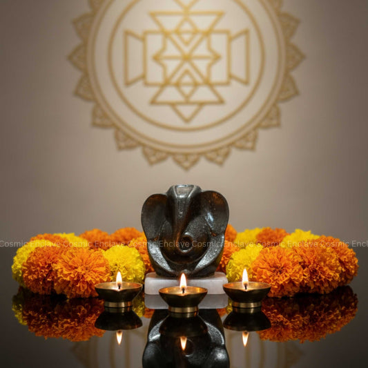 Pyrite Ganesha (With Selenite Plate) (Unveiling Wisdom & Prosperity)