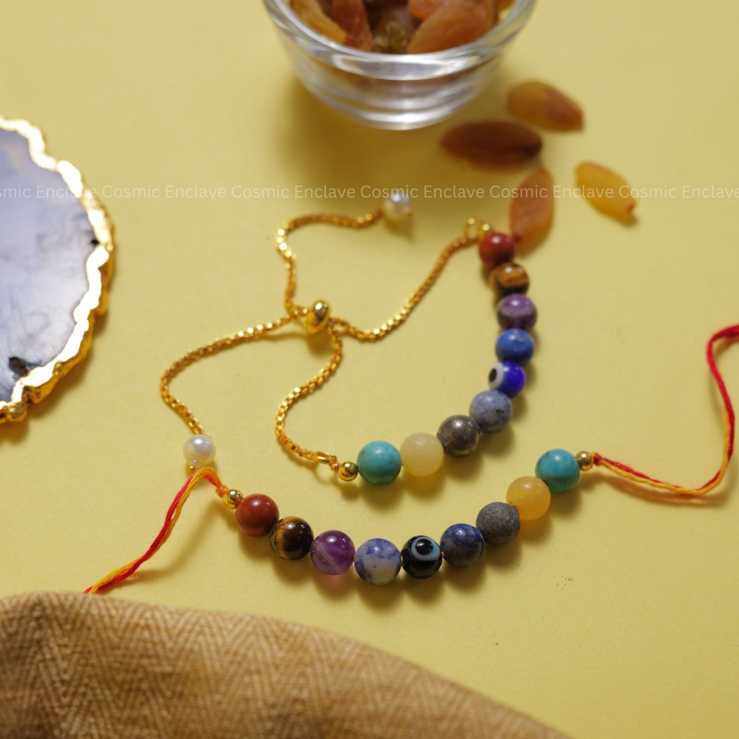 Super 9 Chakra with Evil Eye Bhai Bhabhi Combo Rakhi (For Health and Wellbeing)