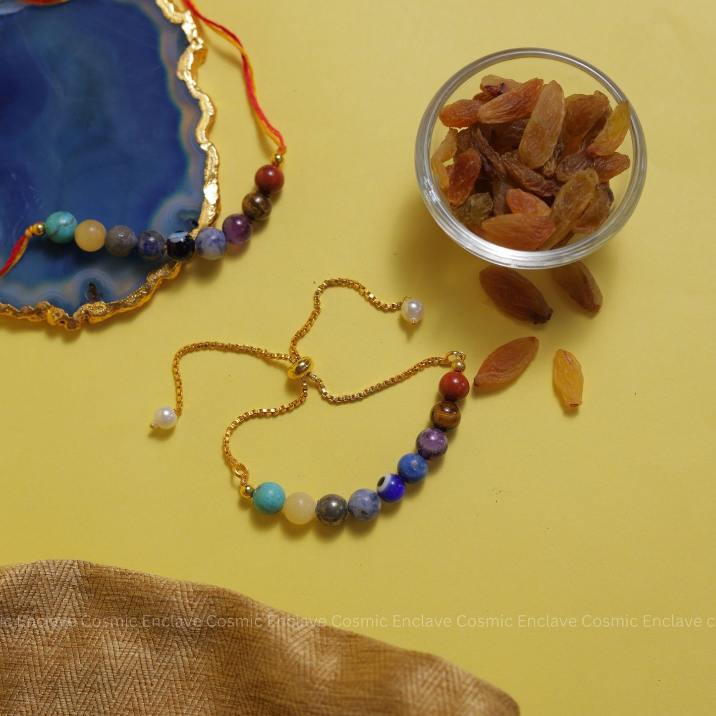 Super 9 Chakra with Evil Eye Bhai Bhabhi Combo Rakhi (For Health and Wellbeing)