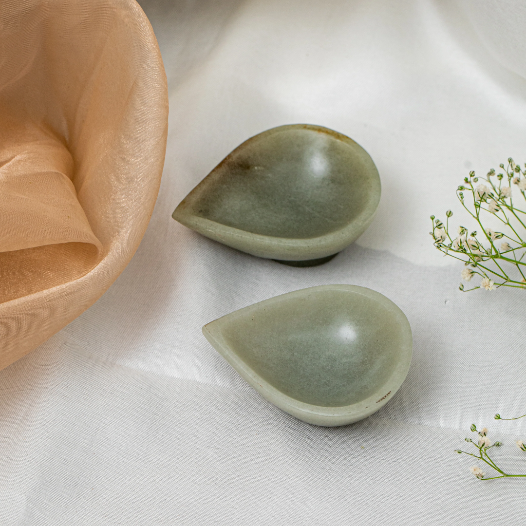 Green Aventurine Diya (Set of 2) - For Growth and Opportunities