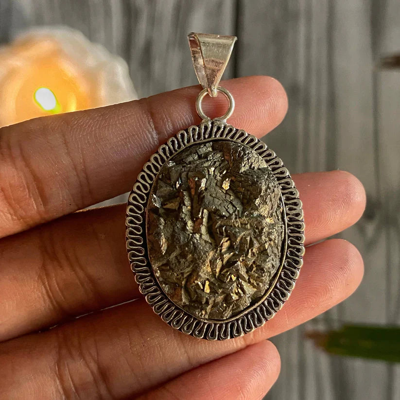 Raw Pyrite Oval Pendant