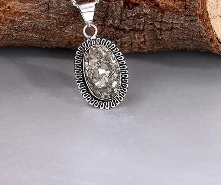 Raw Pyrite Oval Pendant