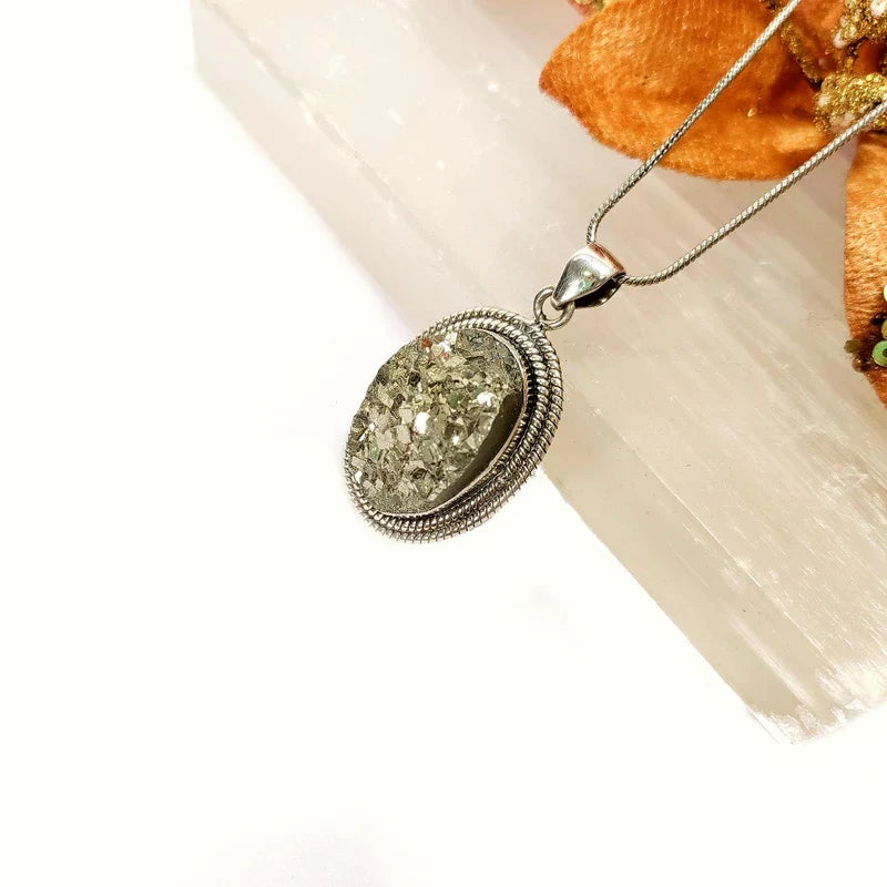 Raw Pyrite Oval Pendant