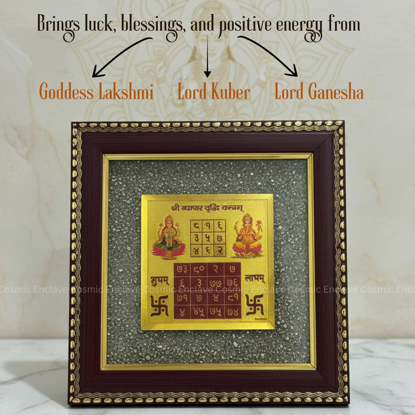 Vyapaar Vriddhi Yantra with Pyrite Frame (For Profit-Multiplying Commerce and Professional Success)