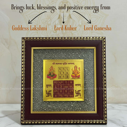 Vyapaar Vriddhi Yantra with Pyrite Frame (For Profit-Multiplying Commerce and Professional Success)