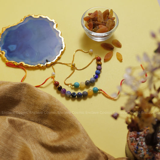 Super 9 Chakra with Evil Eye Bhai Bhabhi Combo Rakhi (For Health and Wellbeing)