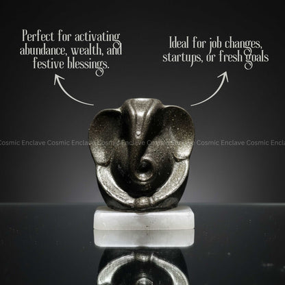 Pyrite Ganesha (With Selenite Plate) (Unveiling Wisdom & Prosperity)