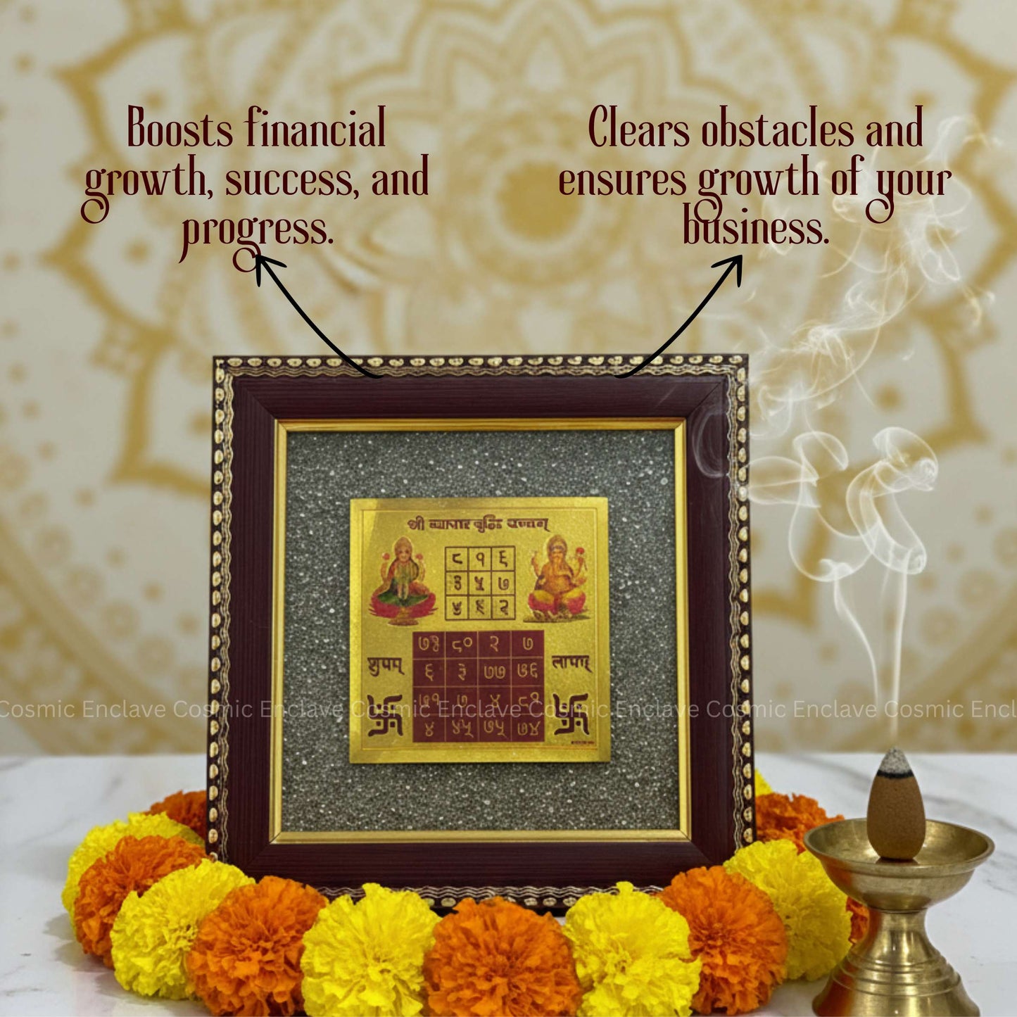 Vyapaar Vriddhi Yantra with Pyrite Frame (For Profit-Multiplying Commerce and Professional Success)