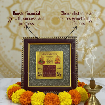 Vyapaar Vriddhi Yantra with Pyrite Frame (For Profit-Multiplying Commerce and Professional Success)