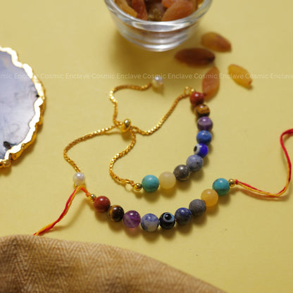 Super 9 Chakra with Evil Eye Bhai Bhabhi Combo Rakhi (For Health and Wellbeing)