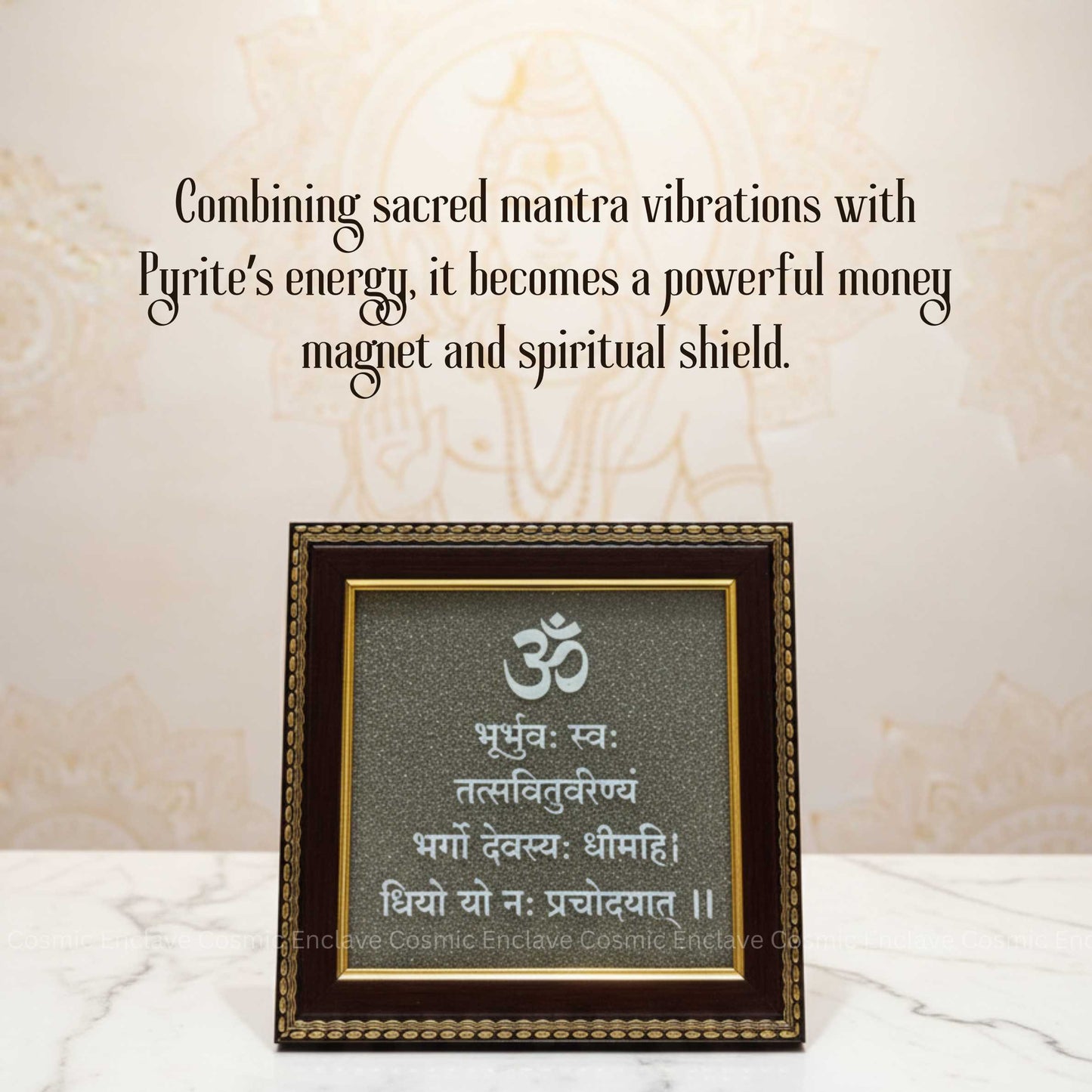 Gayatri Mantra Pyrite Frame (For Divine Protection and Aura Cleansing)