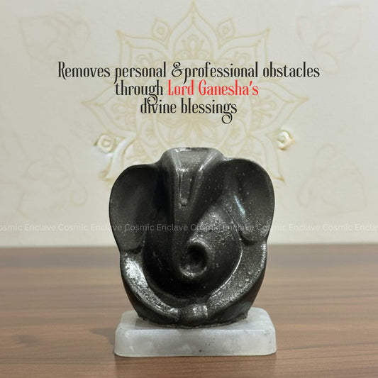 Pyrite Ganesha (With Selenite Plate) (Unveiling Wisdom & Prosperity)