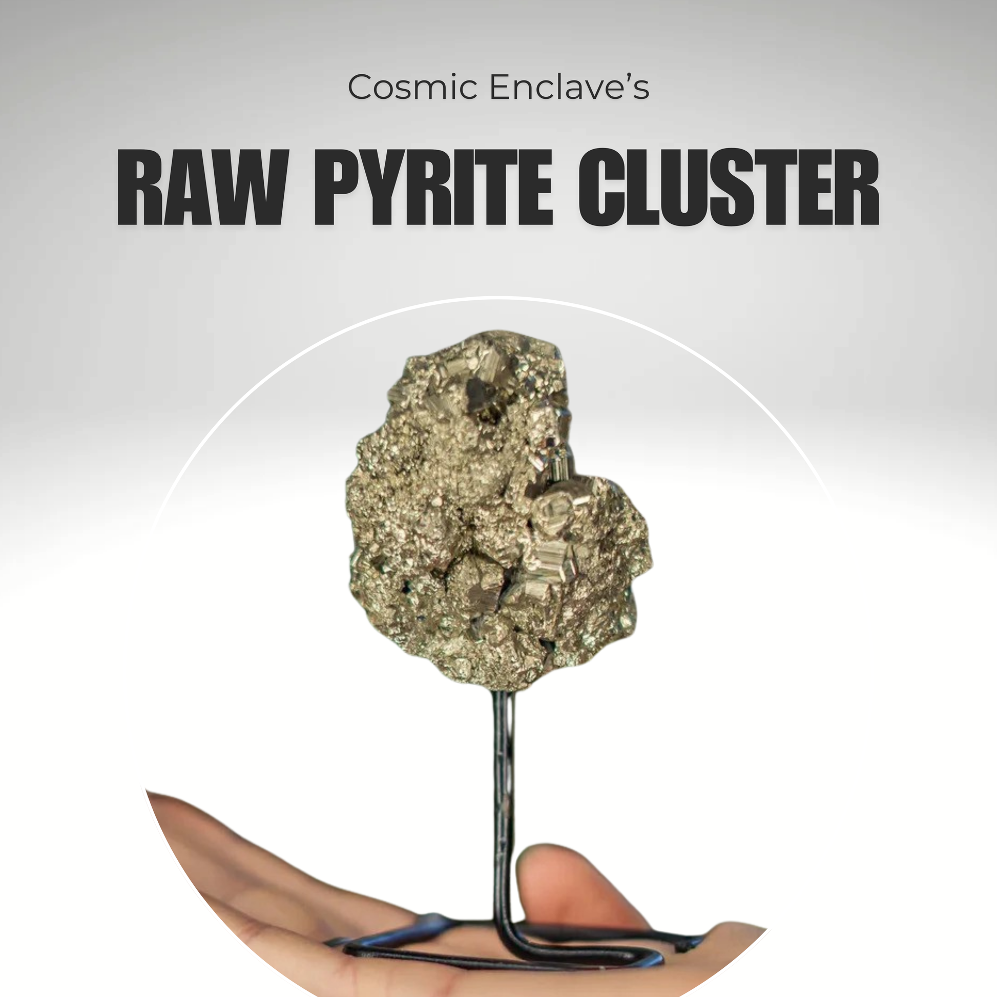 A raw Pyrite stone cluster with a metallic cluster, predominantly in shades of gray and gold, against a white background. Known for Attracting Wealth and Abundance. Place it in the North-East Corner.
