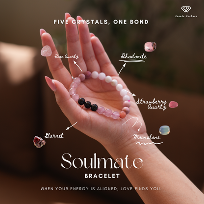 A bracelet composed of round beads in shades of pink, black, and white. Known for attracting Love in life.